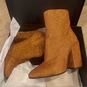 Dries Van Noten orange glitter ankle boots